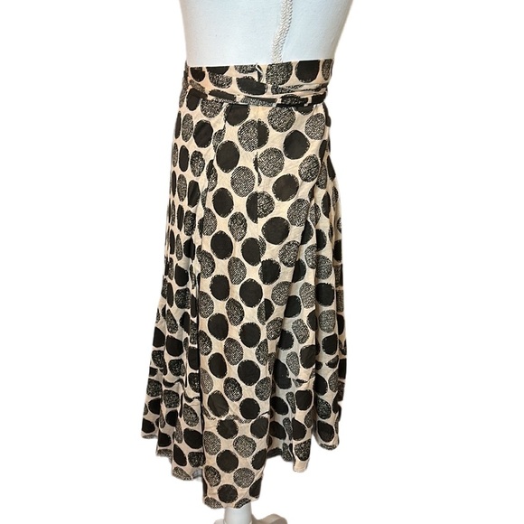 TOCCA Lightweight Brown & Tan Polka Dot Midi Wrap Skirt - Picture 2 of 5